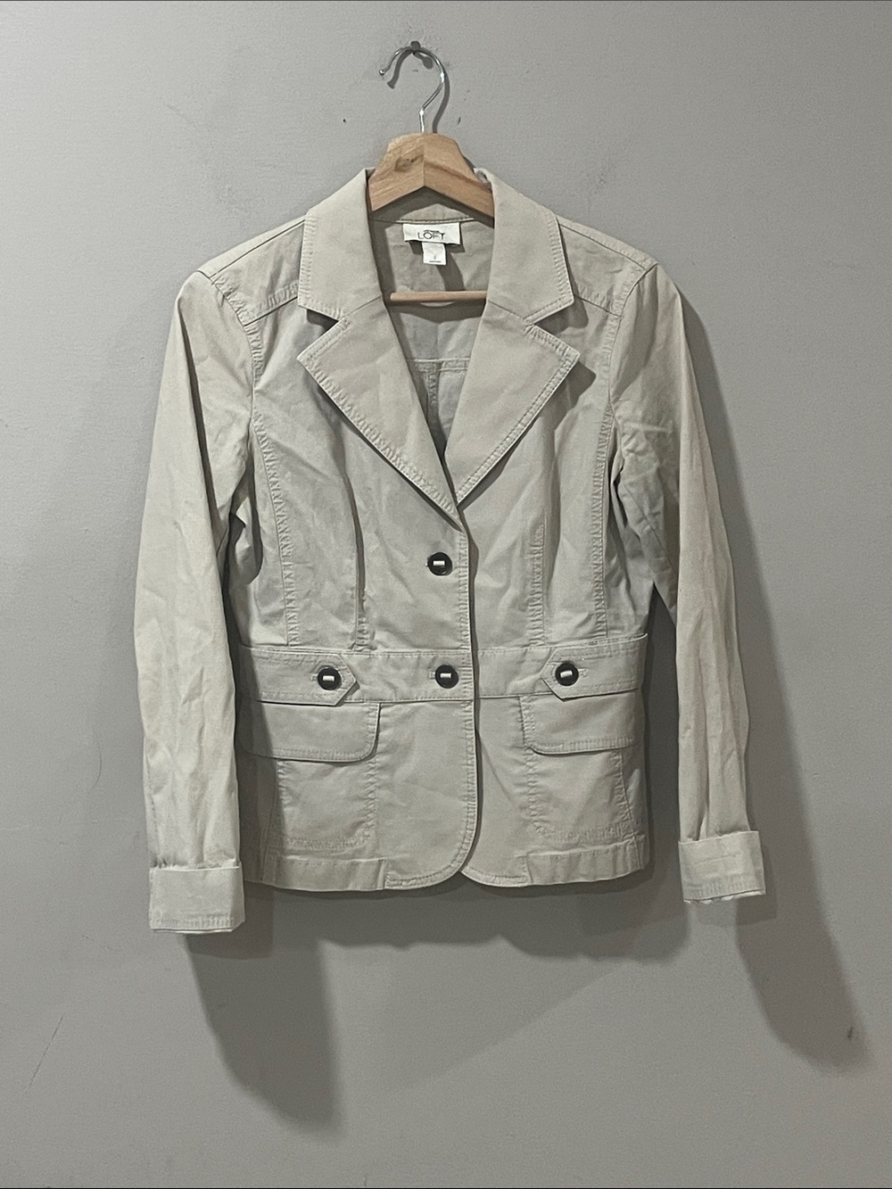 LOFT Light Beige Cotton Blazer with Notch Collar